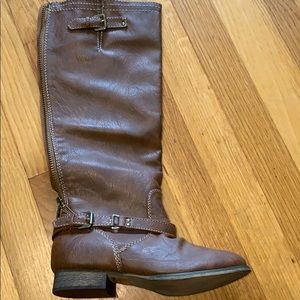 Distressed Brown Riding Boot with White Stitching